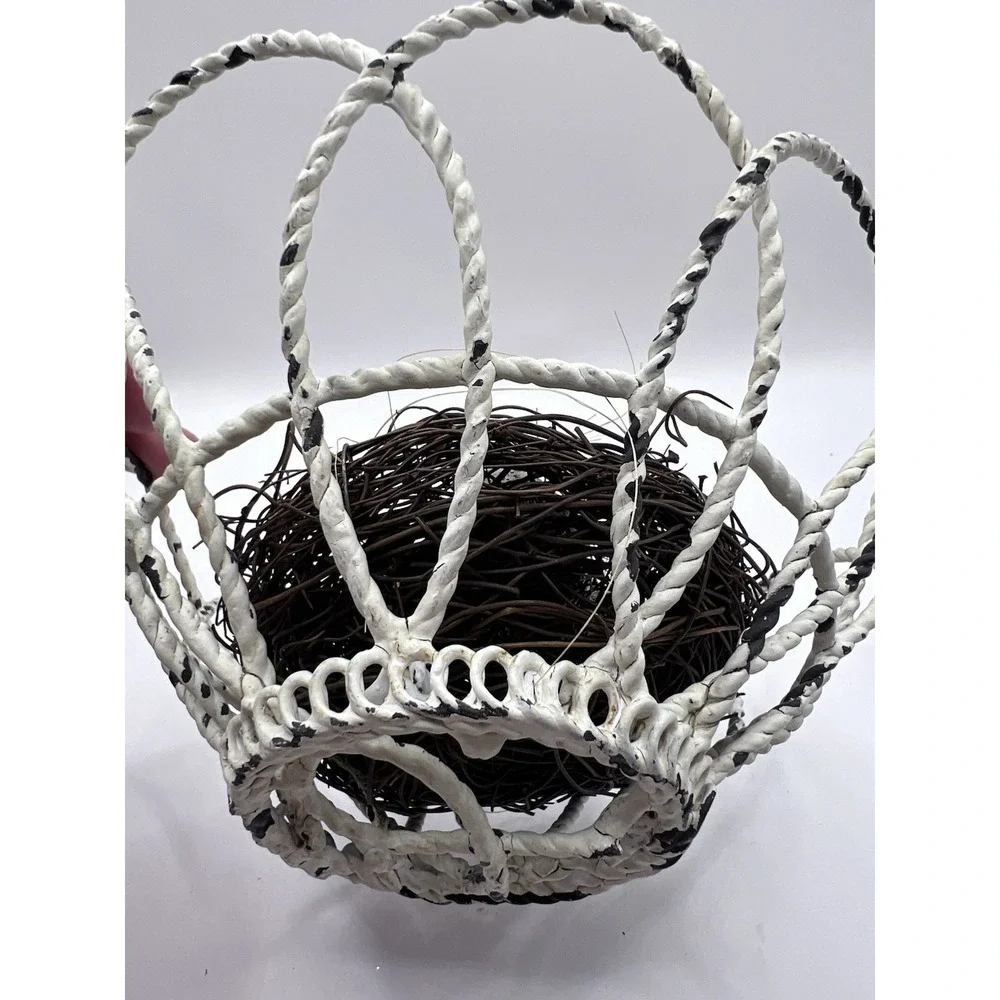 Vintage Wire Basket Cream Bird Nest 3.5"x7" Decor - Picture 5 of 5